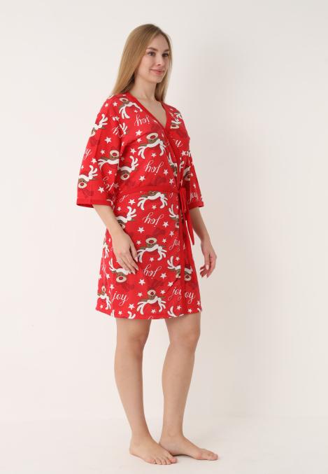 Halat dama Craciun,maneci 3/4,imprimeu reni ,culoare rosu ,En-gros